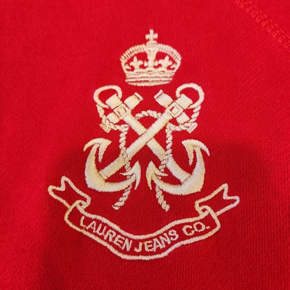 Lauren Jeans Co Sweatshirt Womens L Red Full Zip Nautical Crest Gold Hardware‎ - Picture 6 of 10